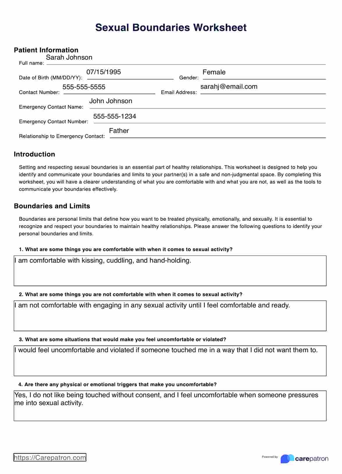 Sexual Boundaries Worksheet And Example Free Pdf Download 