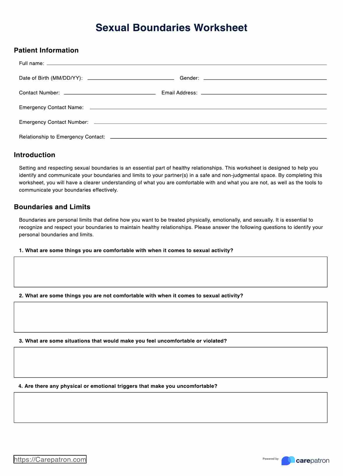 Sexual Boundaries Worksheets PDF Example