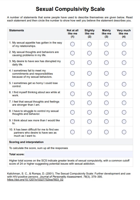 Sexual Compulsivity Scale PDF Example