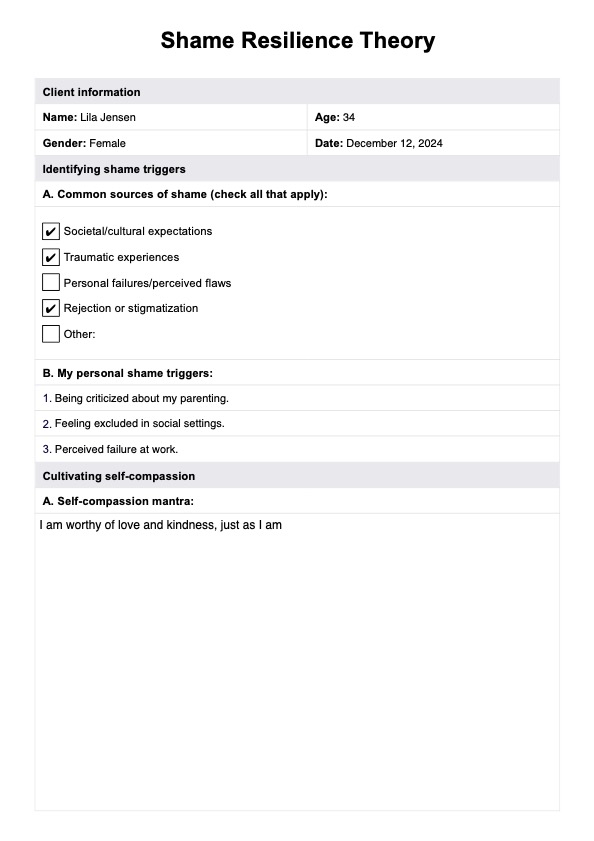 Shame Resilience Theory Template PDF Example