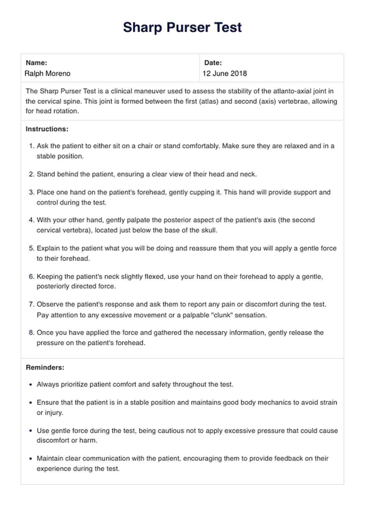 Prueba de sharp purser para inestabilidad de la columna cervical superior PDF Example
