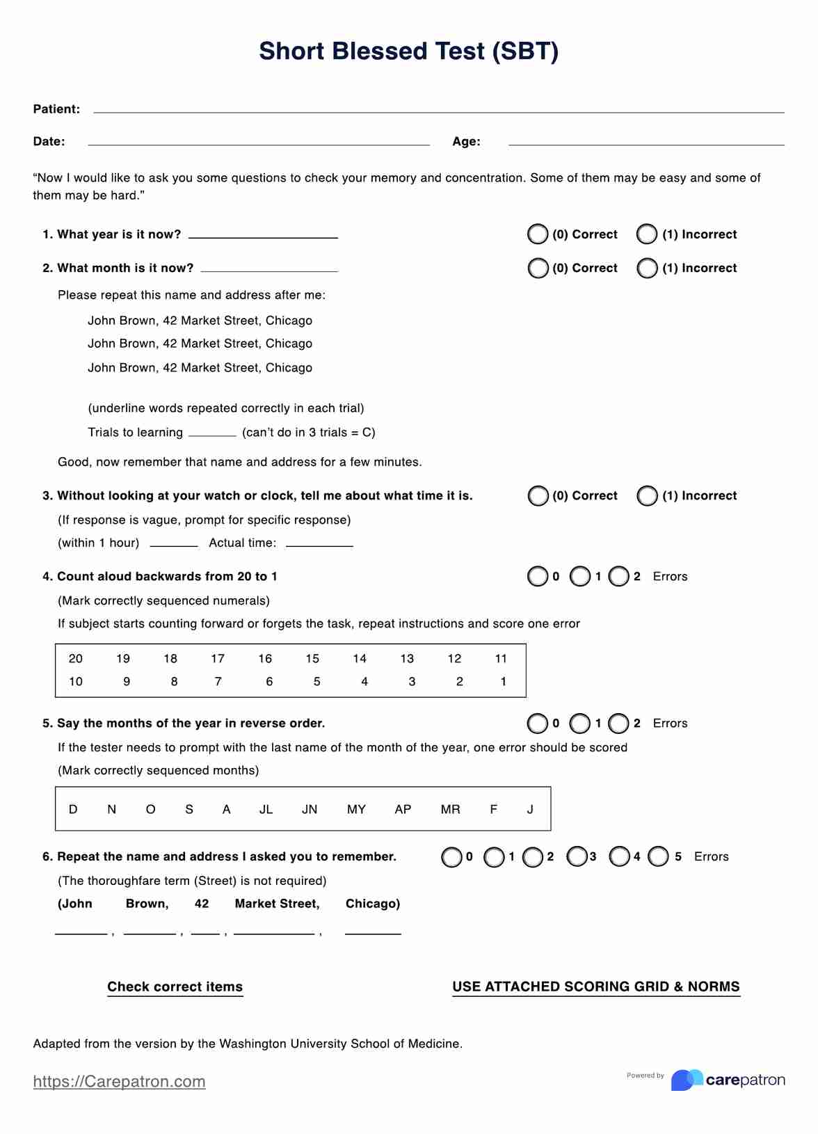 Short Blessed Test PDF Example