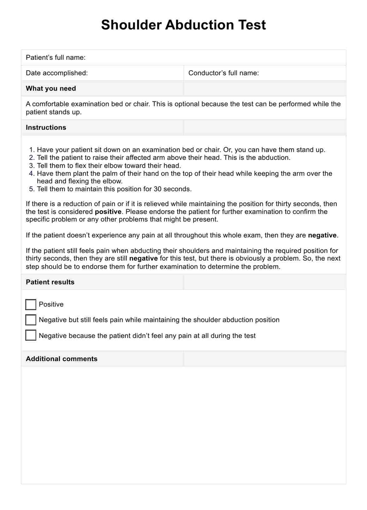 Shoulder Abduction Test PDF Example