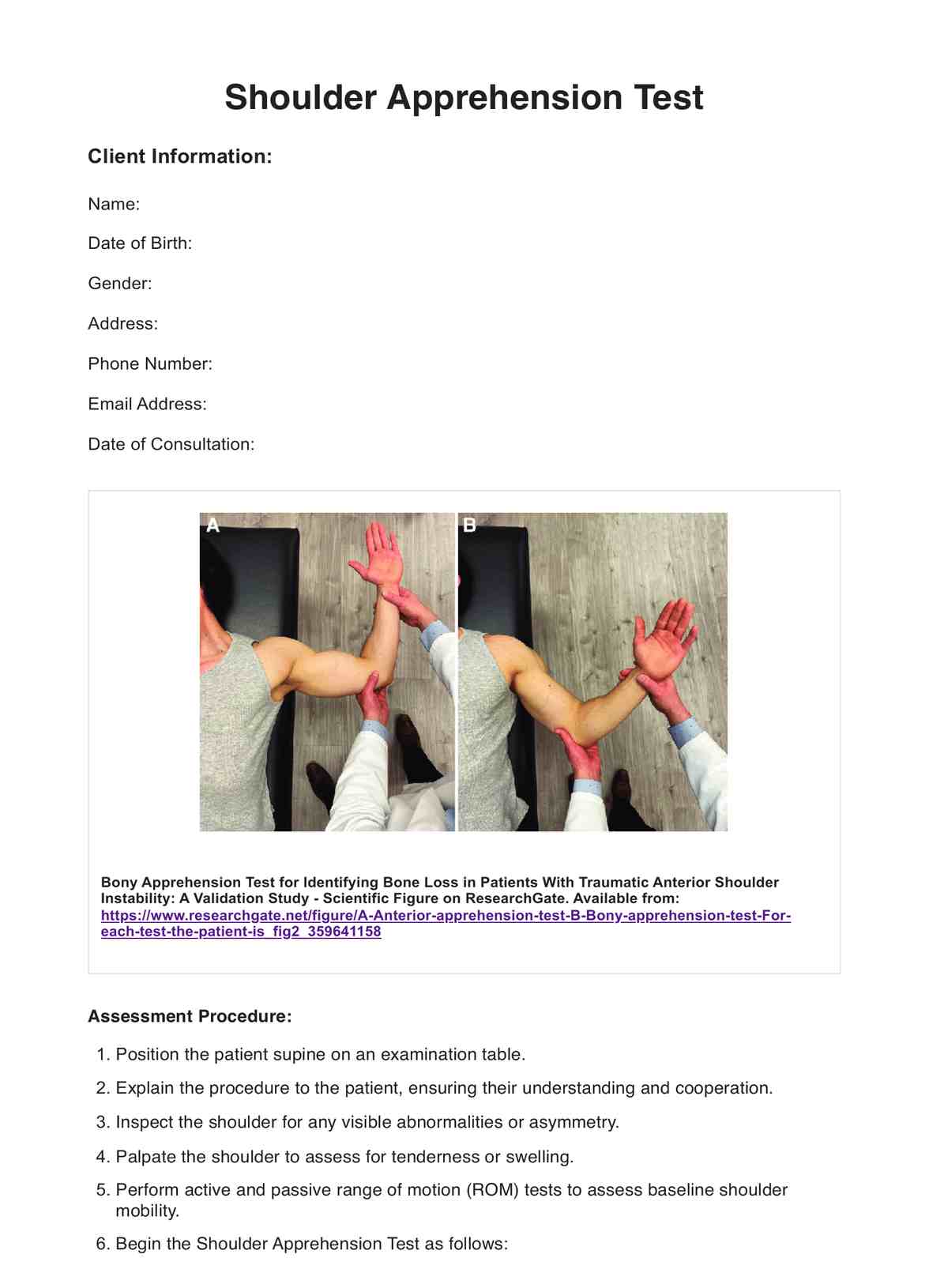 Shoulder Apprehension Test PDF Example