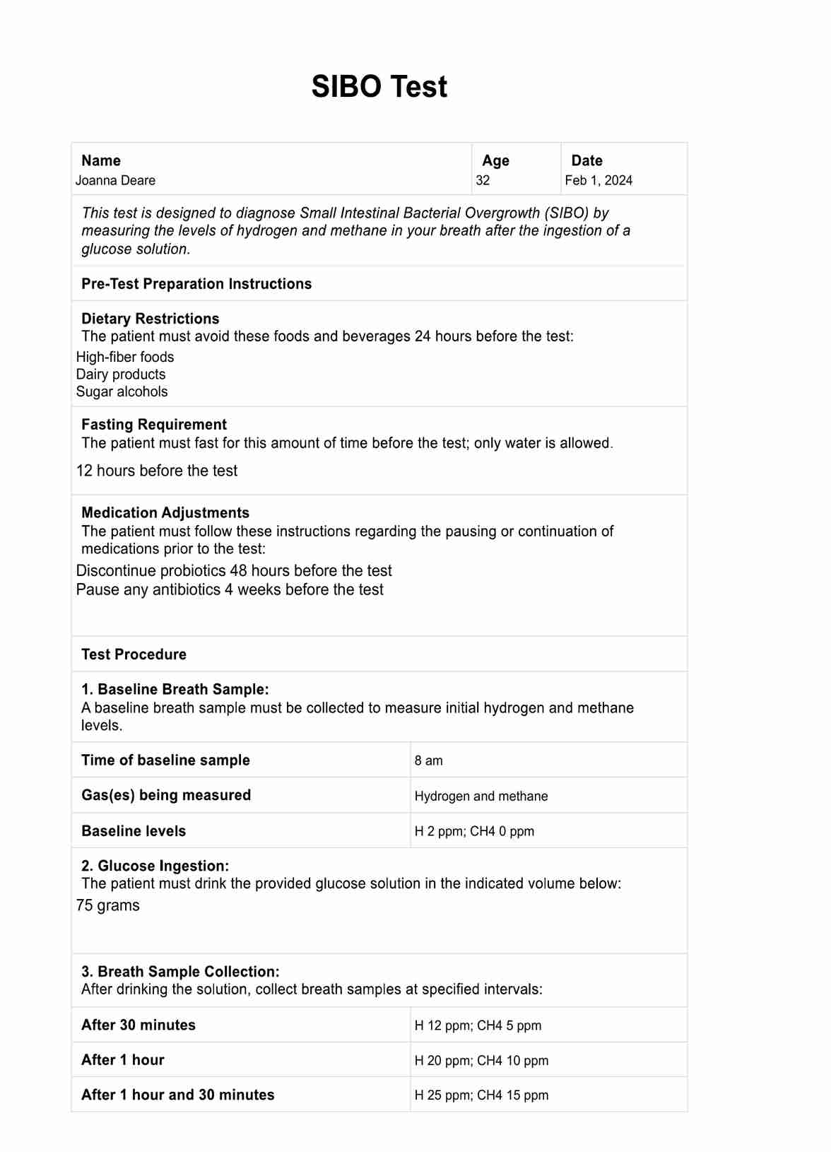 Test de SIBO (sobrecrecimiento bacteriano en intestino delgado) PDF Example