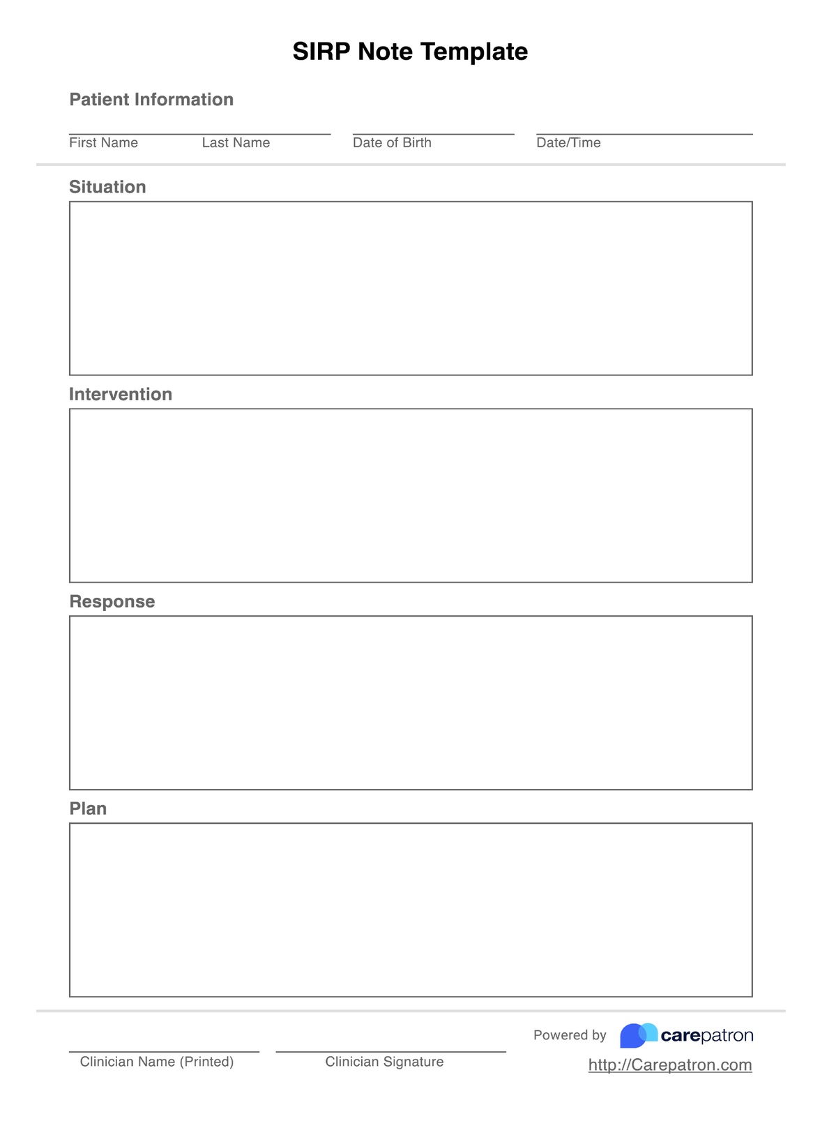 SIRP Note Template PDF Example