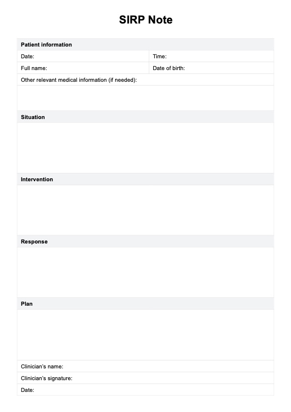 SIRP Note Template PDF Example