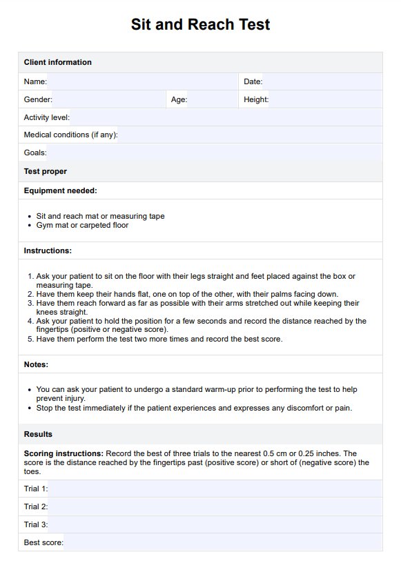 Sit And Reach Test PDF Example