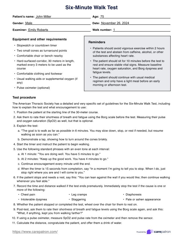 Six Minute Walk Test PDF Example