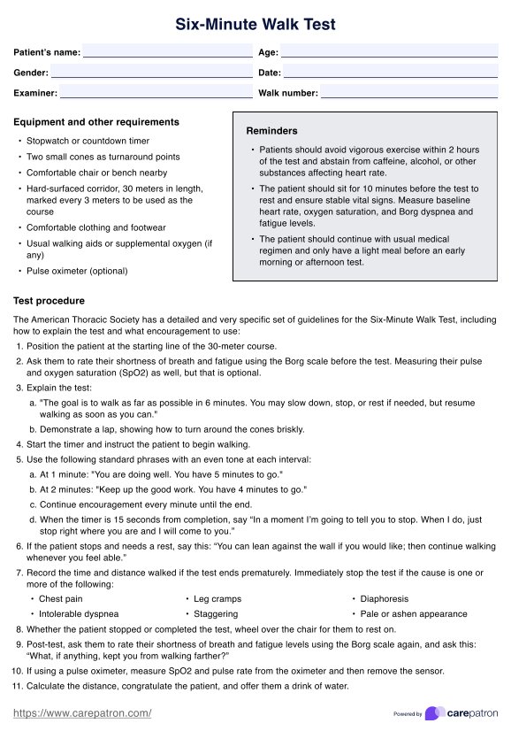 Six Minute Walk Test PDF Example