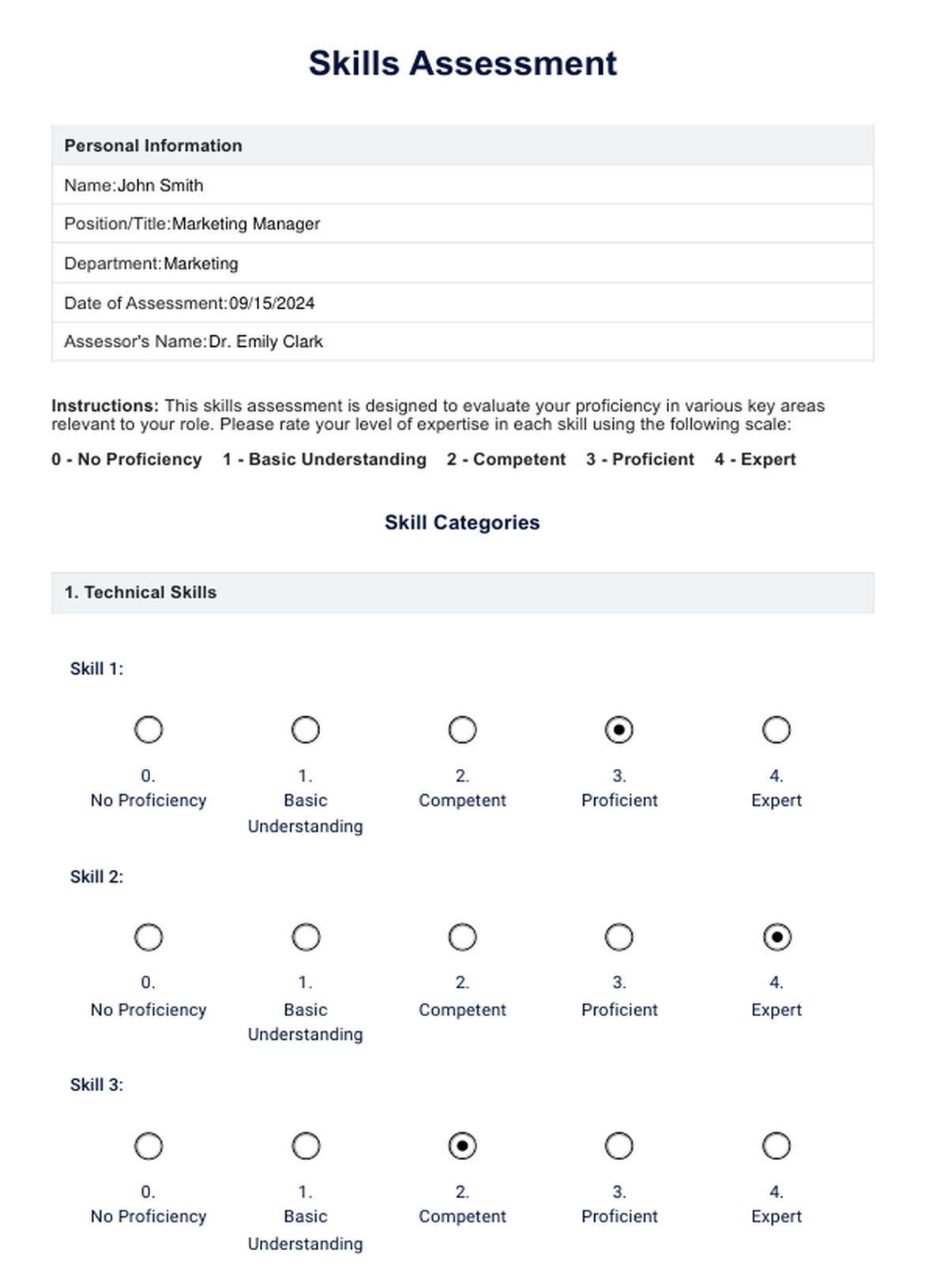 Skills Assessment Template PDF Example