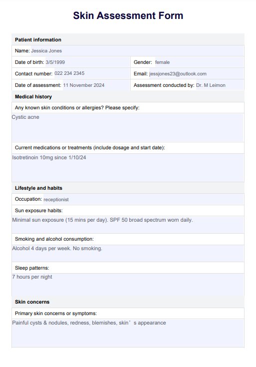 Formulario de evaluación cutánea PDF Example