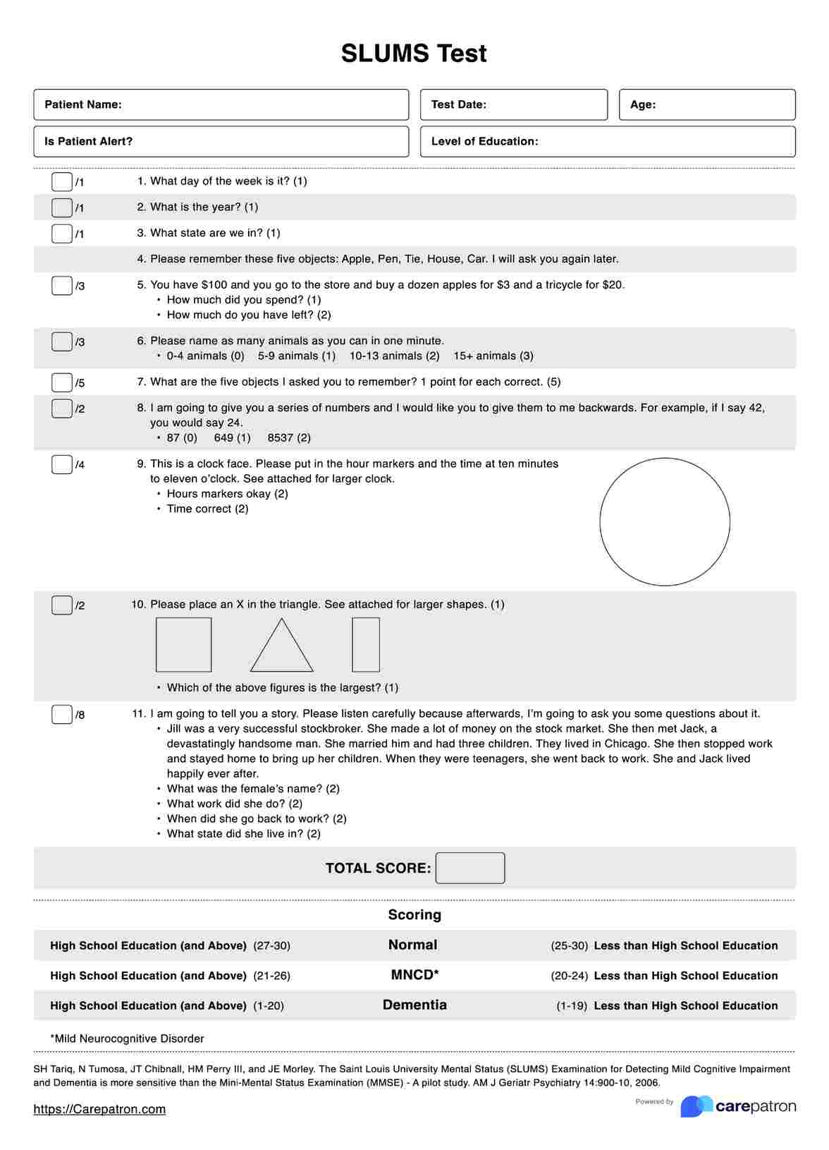 SLUMS Test PDF Example