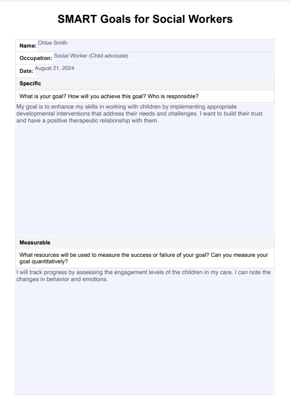Modèle d'objectifs SMART pour les travailleurs sociaux PDF Example