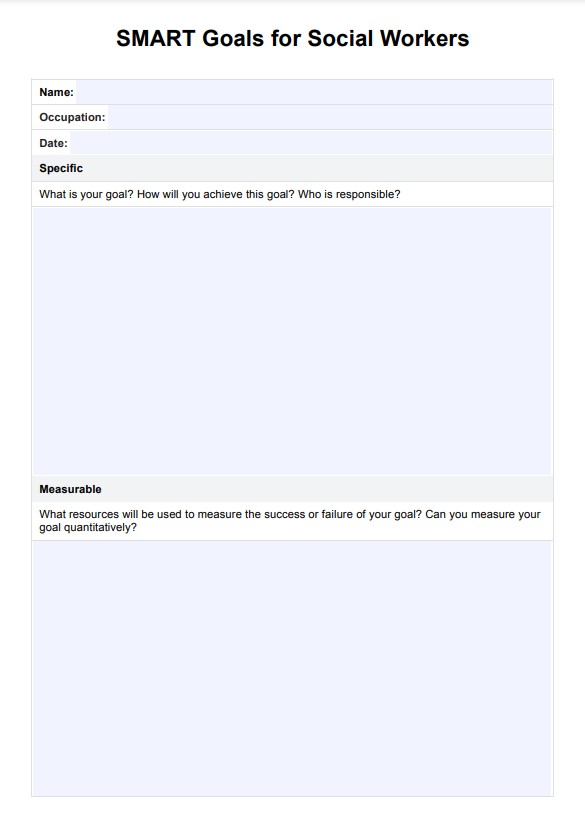 Modèle d'objectifs SMART pour les travailleurs sociaux PDF Example