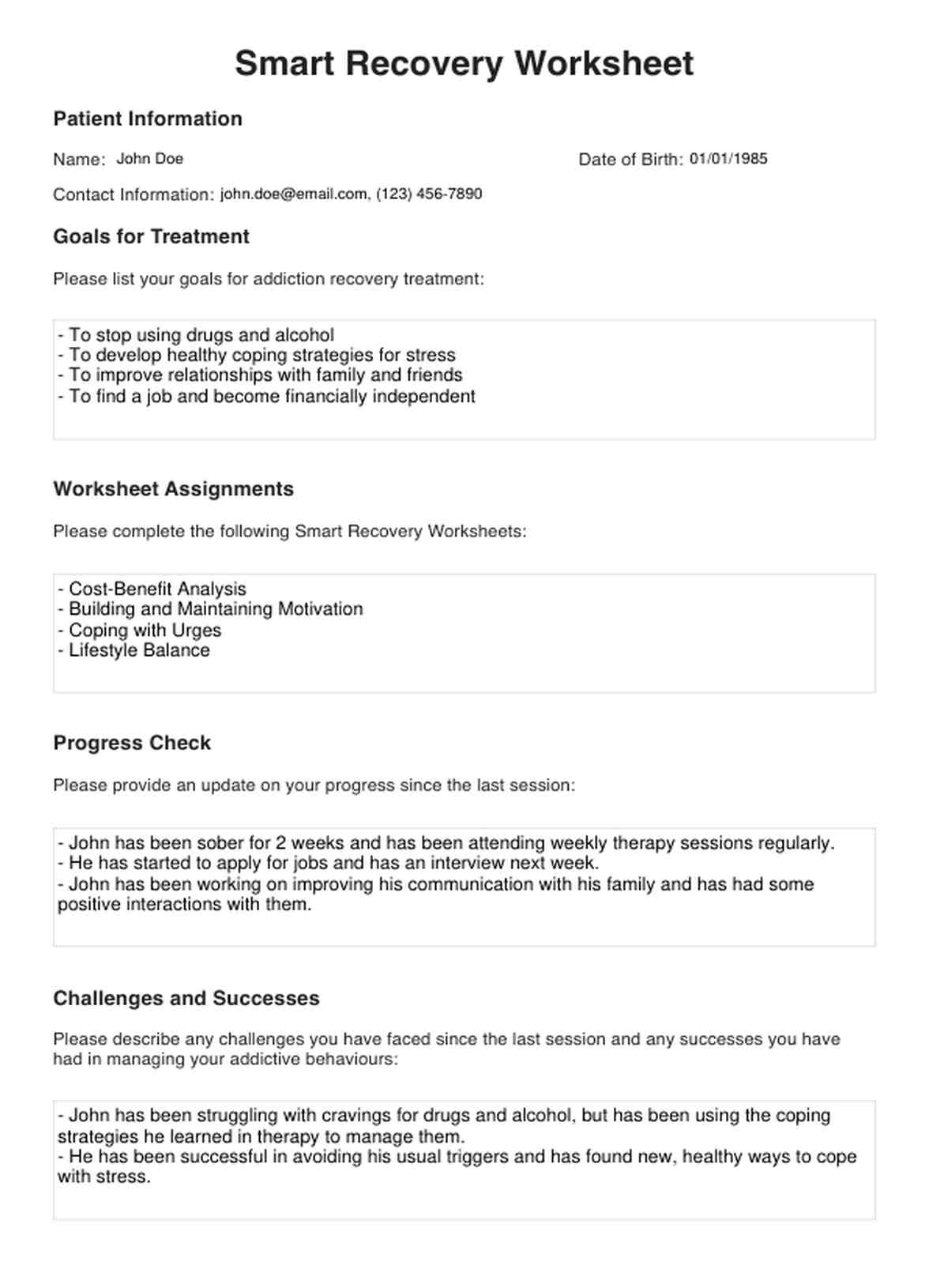 Hoja de ejercicios de recuperación inteligente PDF Example