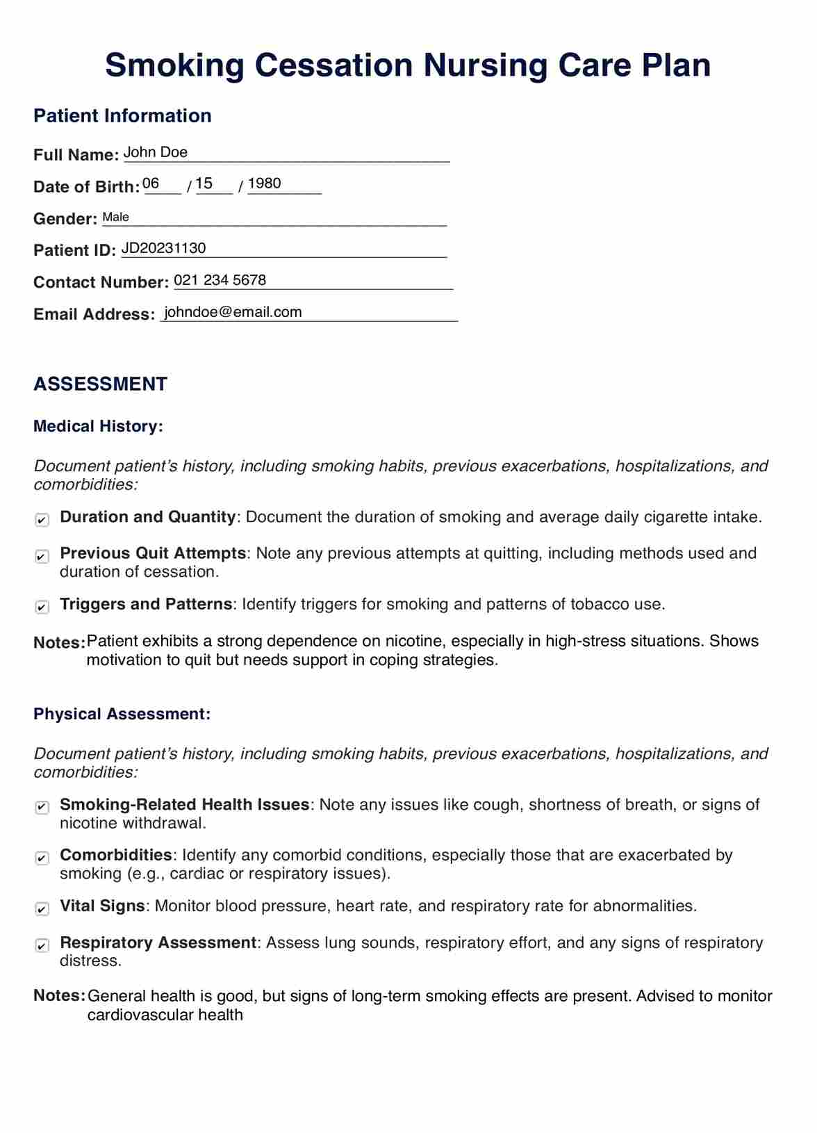 Smoking Cessation Nursing Care Plan PDF Example