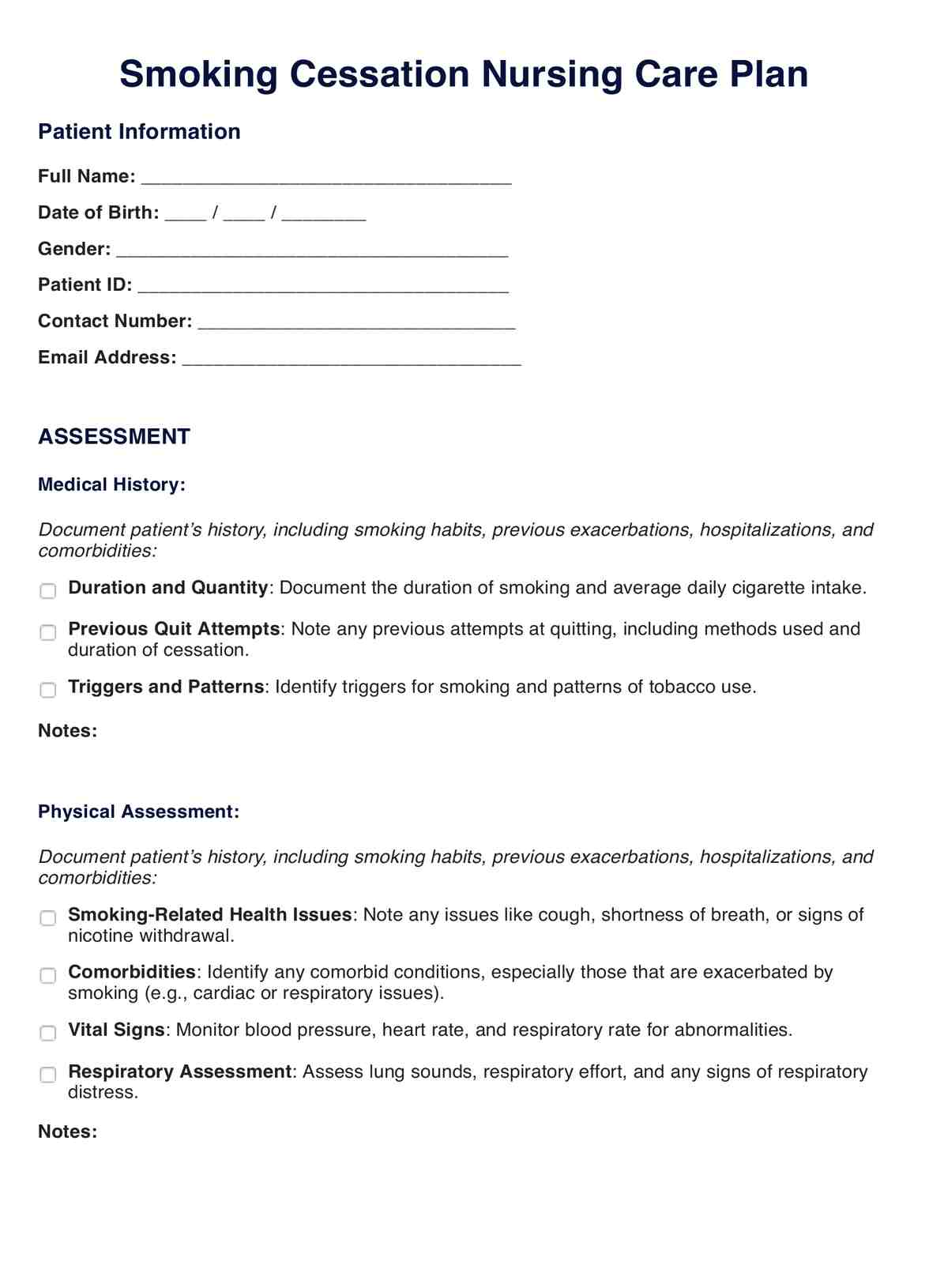 Smoking Cessation Nursing Care Plan PDF Example
