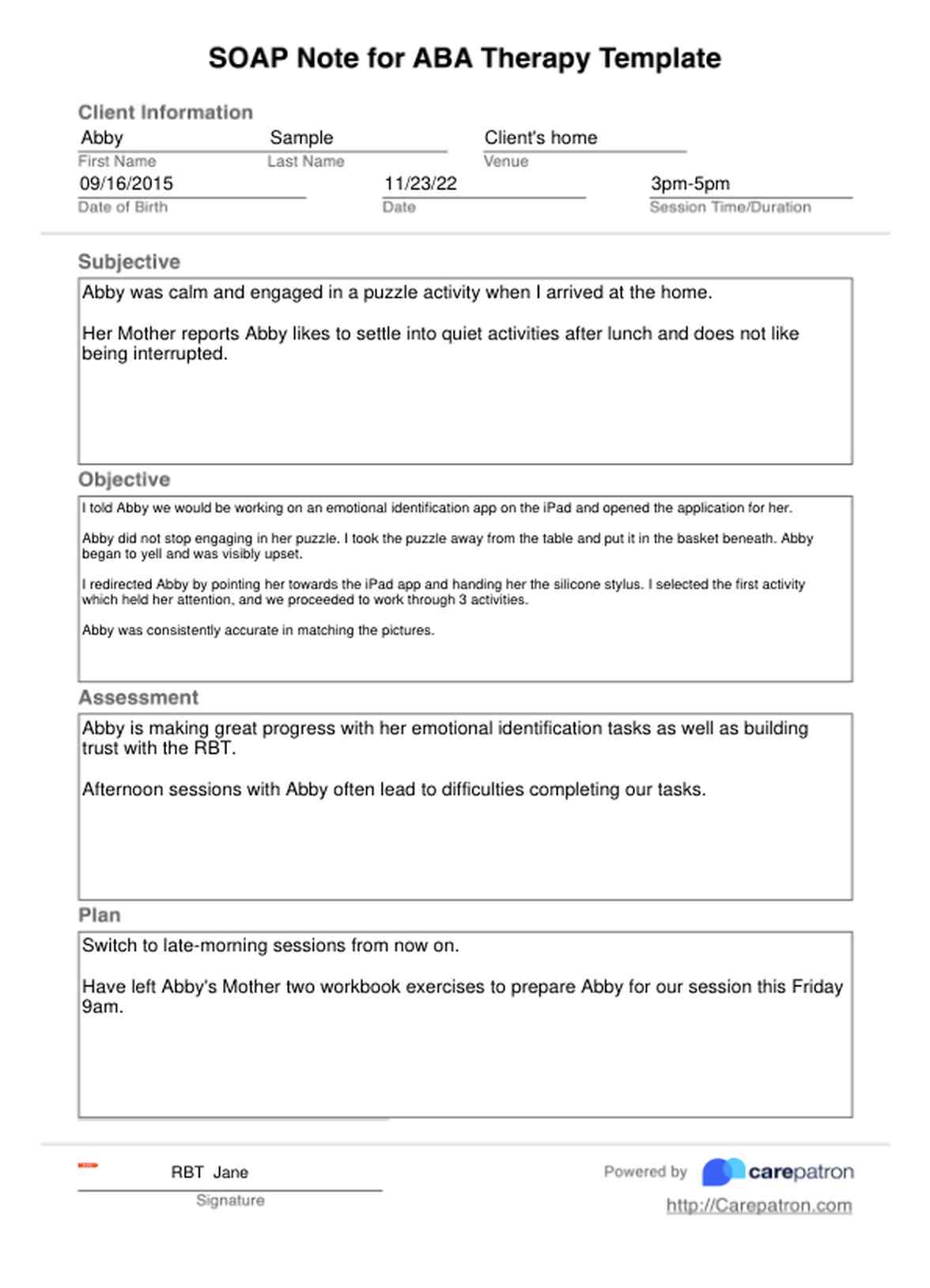 SOAP Notes for ABA Therapy Template PDF Example