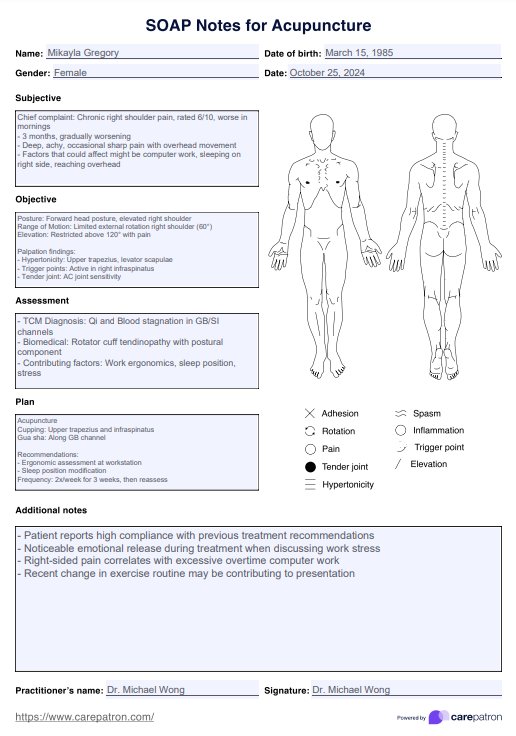 Notas SOAP de acupuntura PDF Example