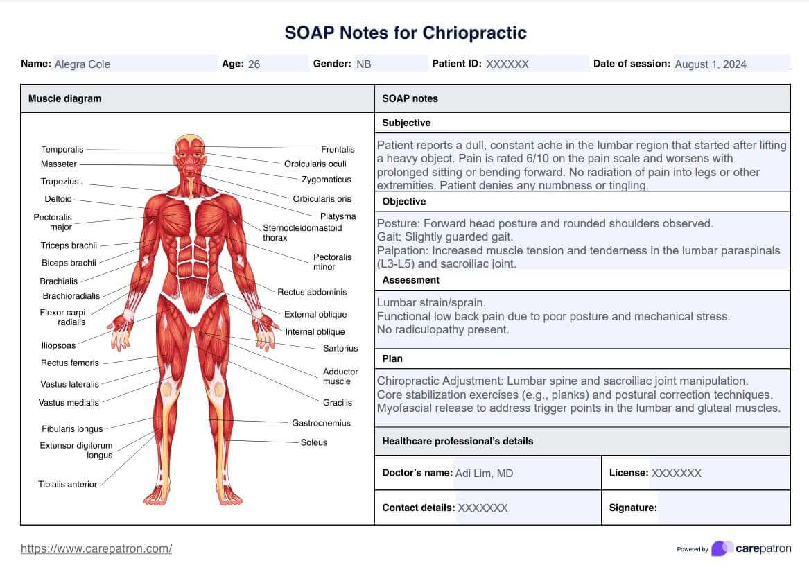 काइरोप्रैक्टिक टेम्पलेट के लिए SOAP नोट्स PDF Example