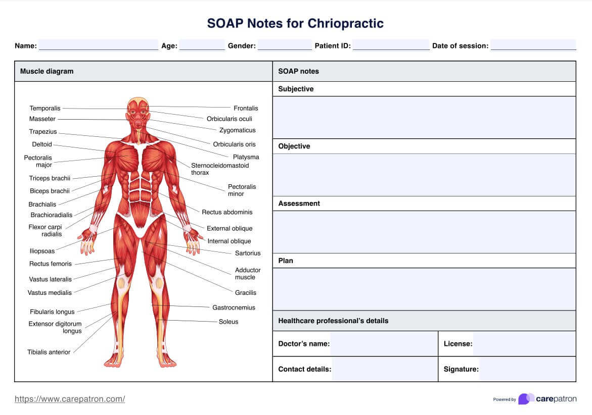 หมายเหตุ SOAP สำหรับแม่แบบไคโรแพรคติก PDF Example