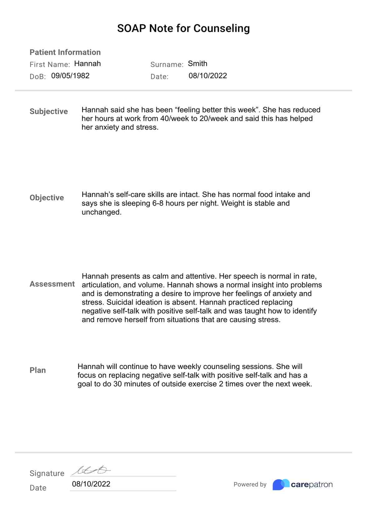 SOAP Notes for Counseling Template PDF Example