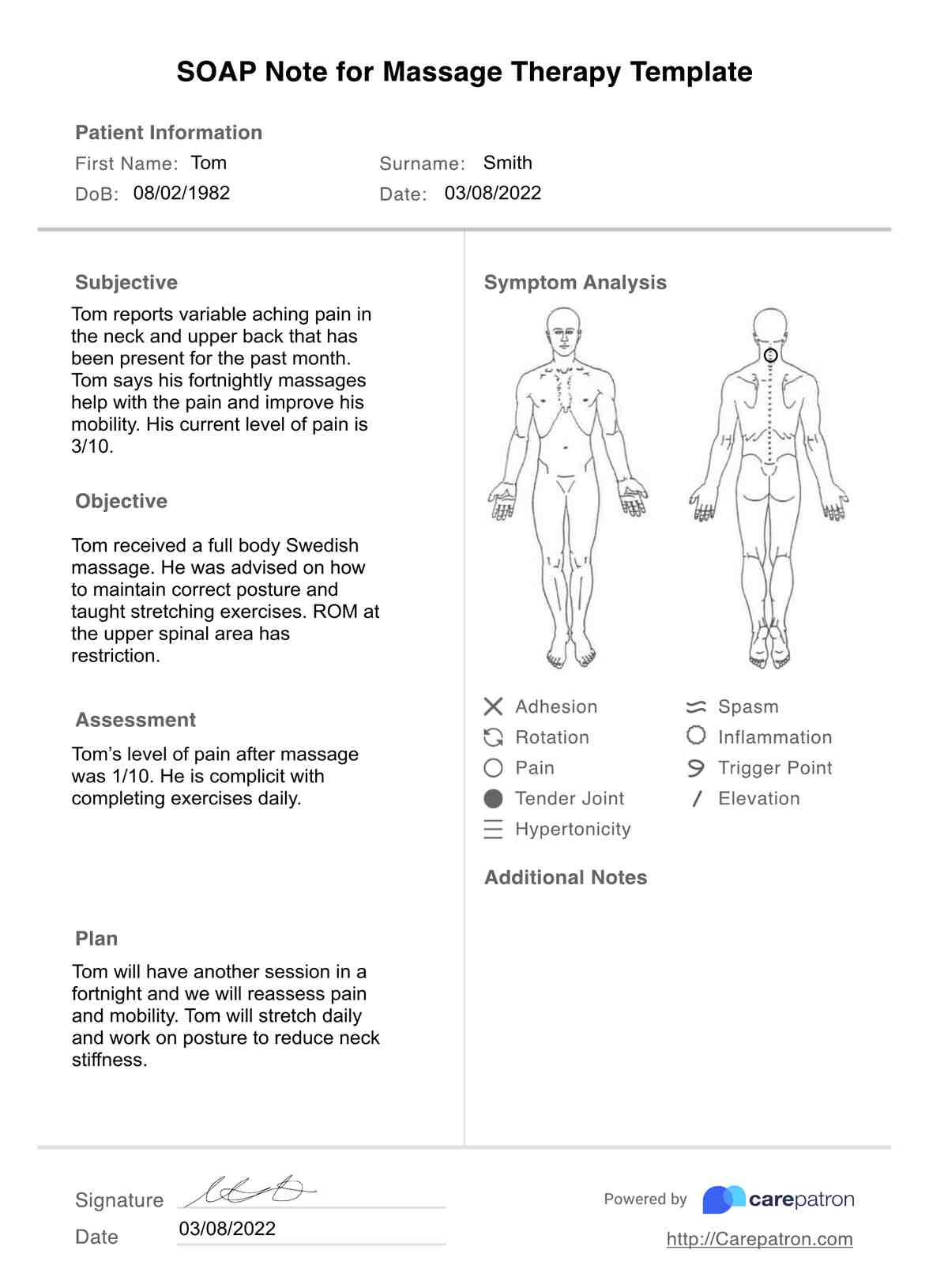 Notas SOAP de Masaje terapéutico PDF Example