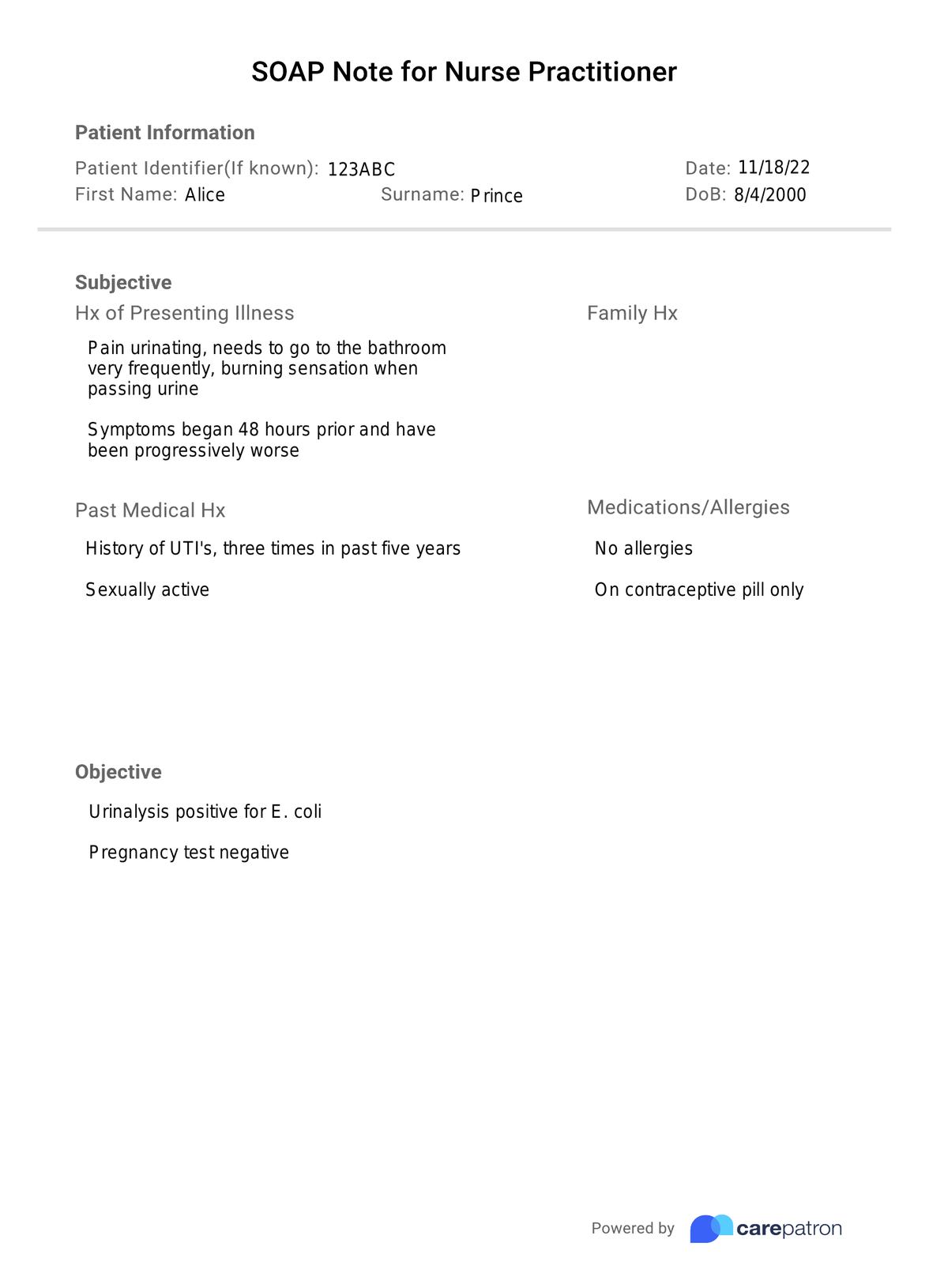 SOAP Notes for Nurse Practitioner Template PDF Example