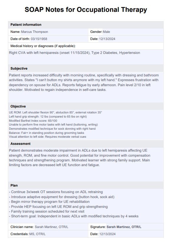 SOAP Notes For Occupational Therapy Template PDF Example