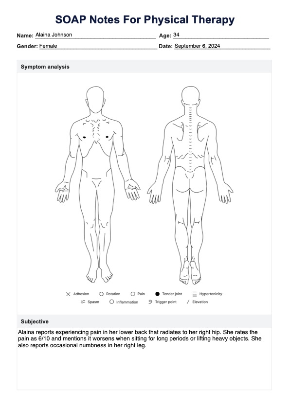 Modello SOAP Notes for Physical Therapy PDF Example