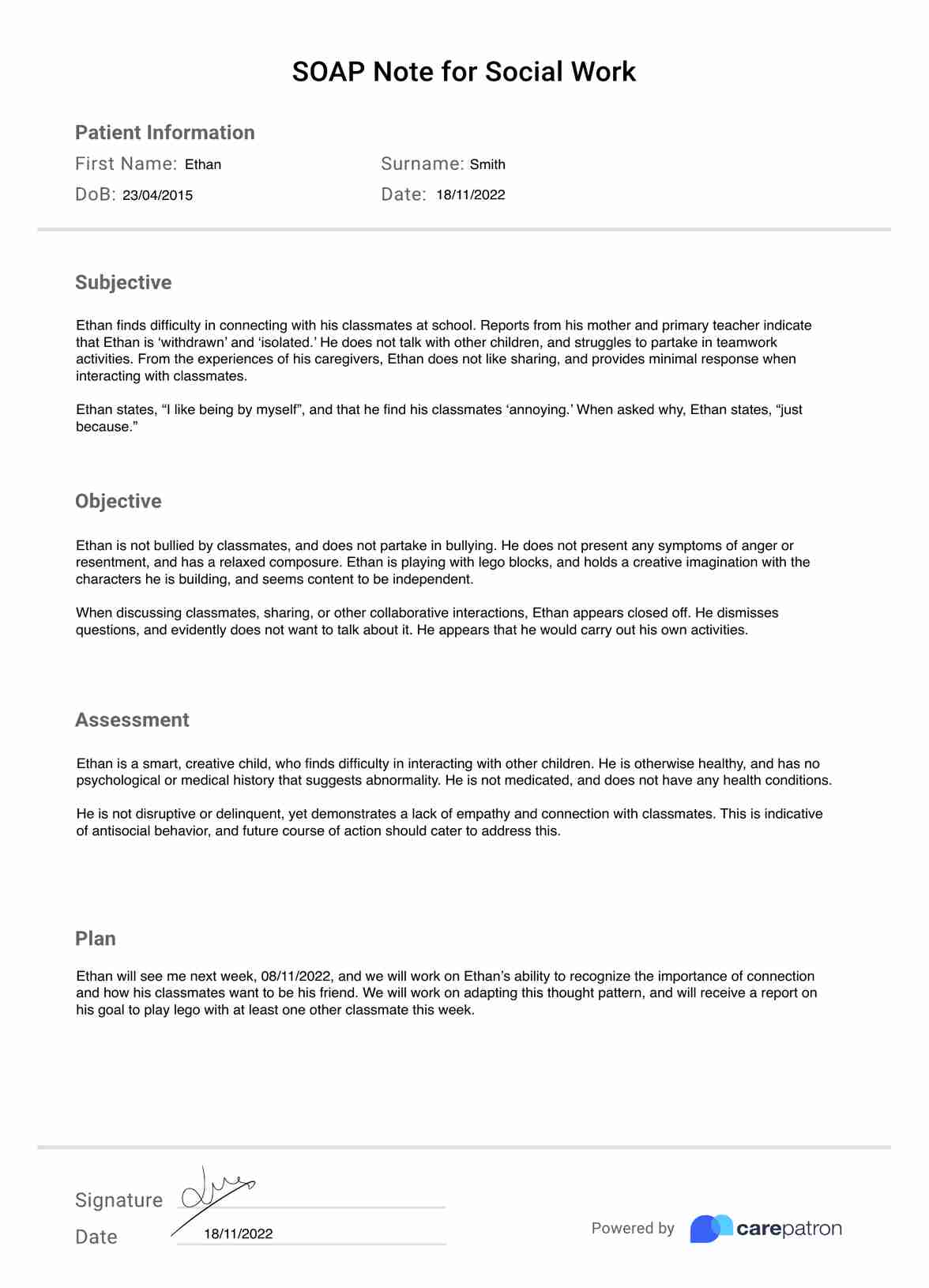 Notas SOAP para Trabajo Social PDF Example