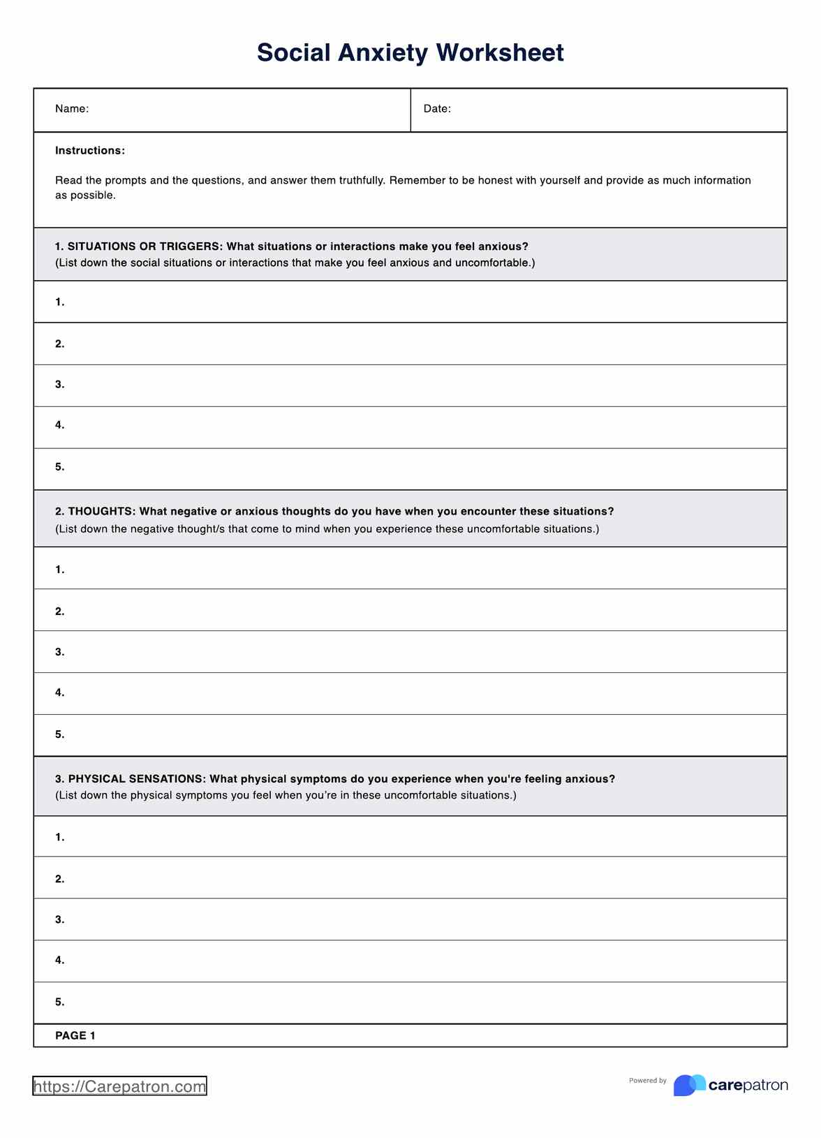 Social Anxiety Test PDF Example