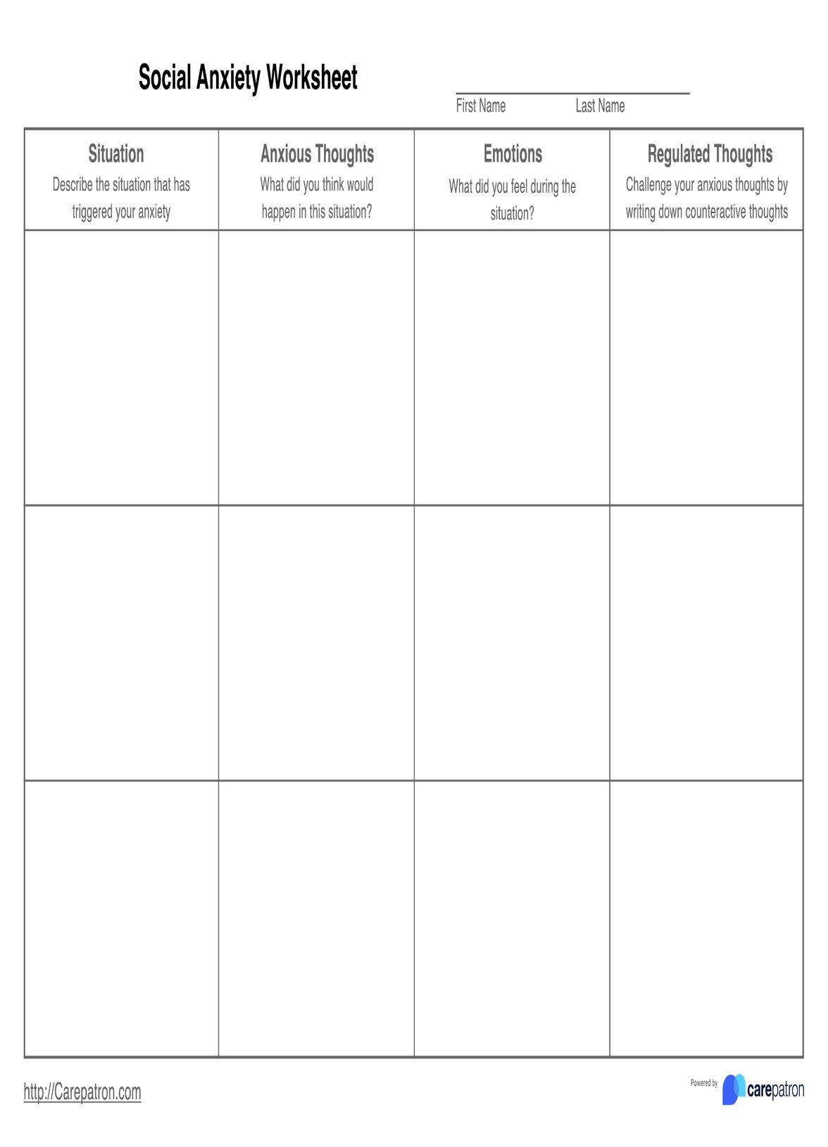 Social Anxiety Worksheets PDF Example