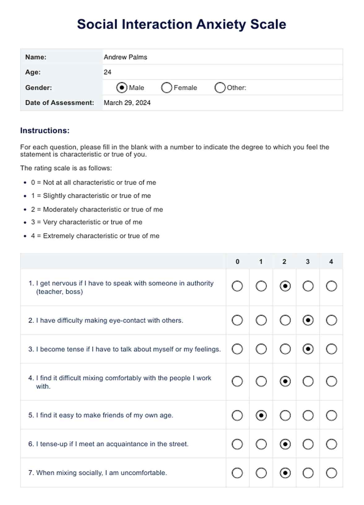 Escala de ansiedad de interacción social PDF Example