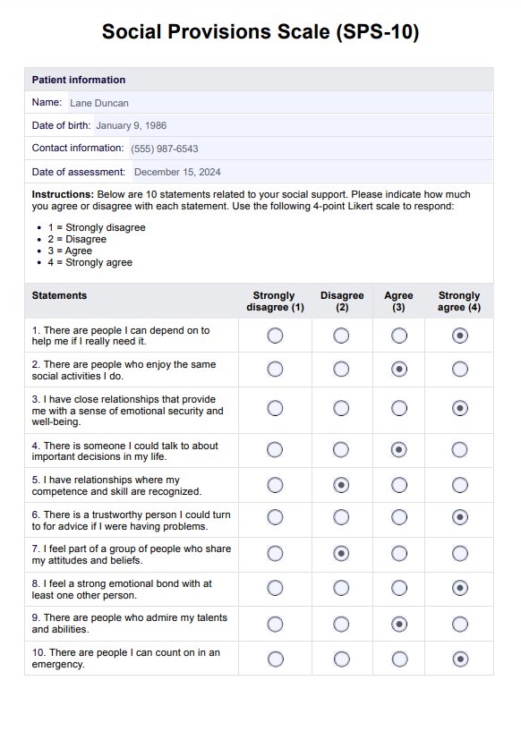 Social Provisions Scale PDF Example