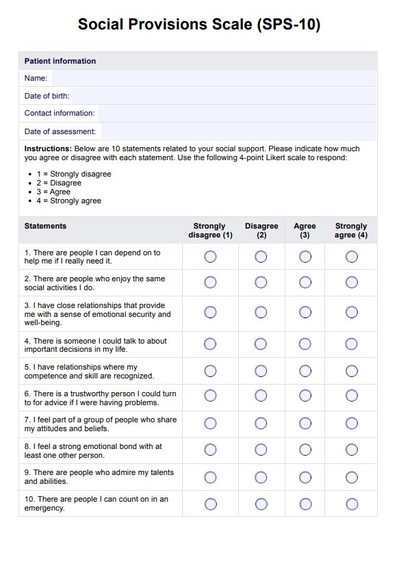 Social Provisions Scale PDF Example