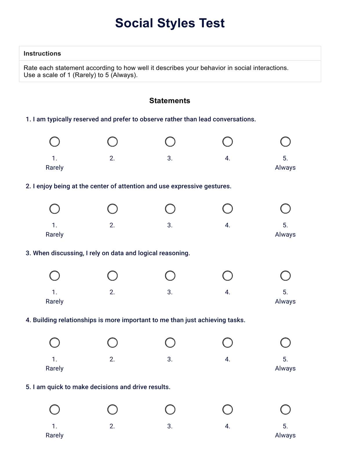 Social Styles Test PDF Example