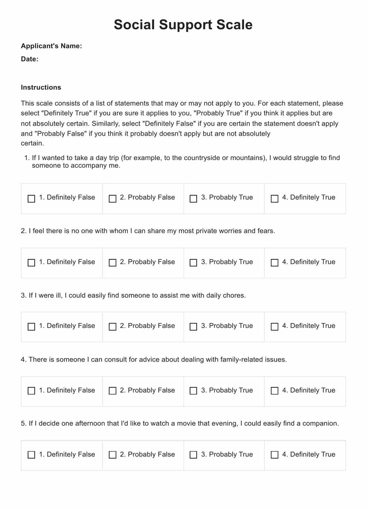 Social Support Scale PDF Example