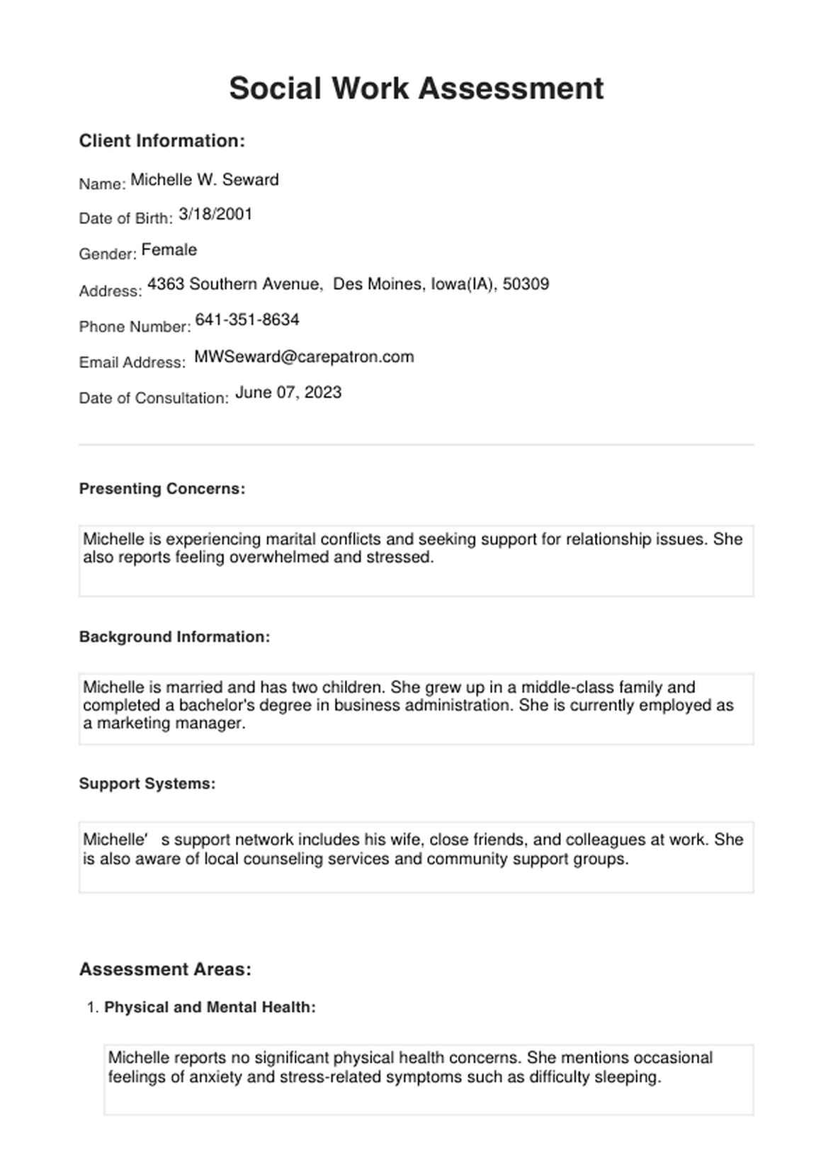 Social Work Assessment PDF Example