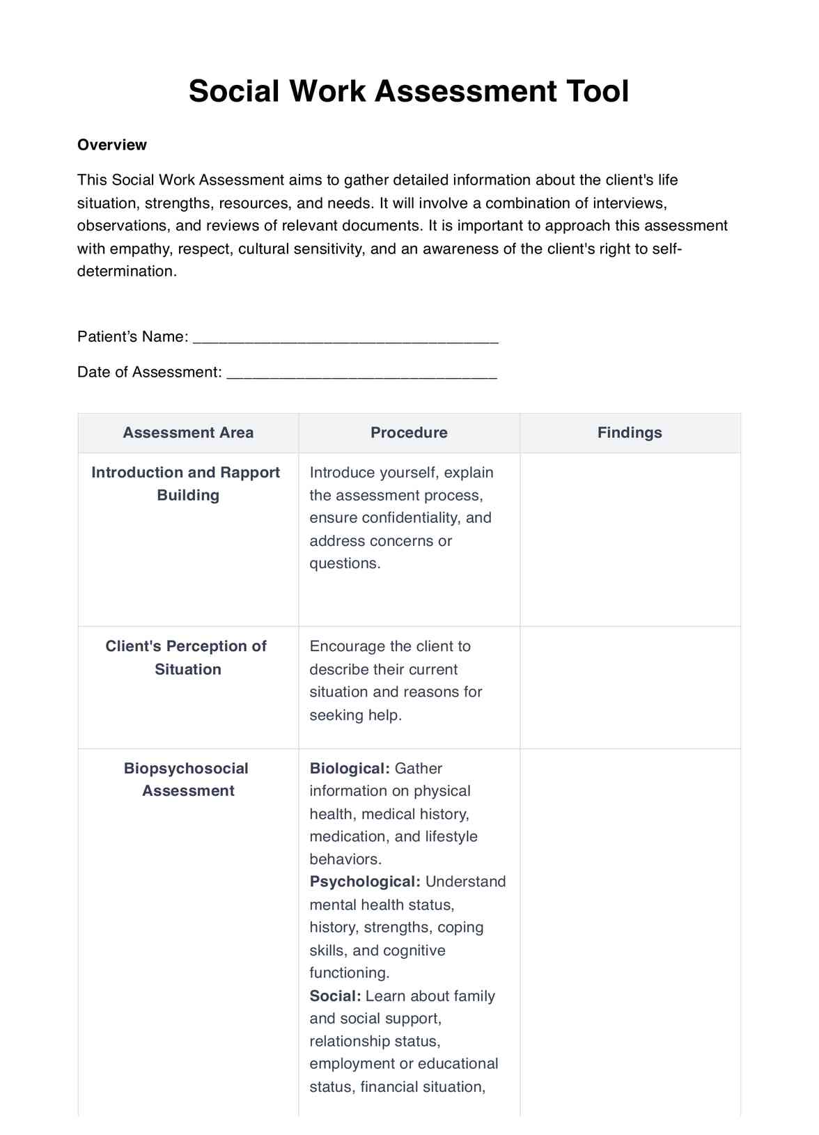 Social Work Assessment Tools PDF Example