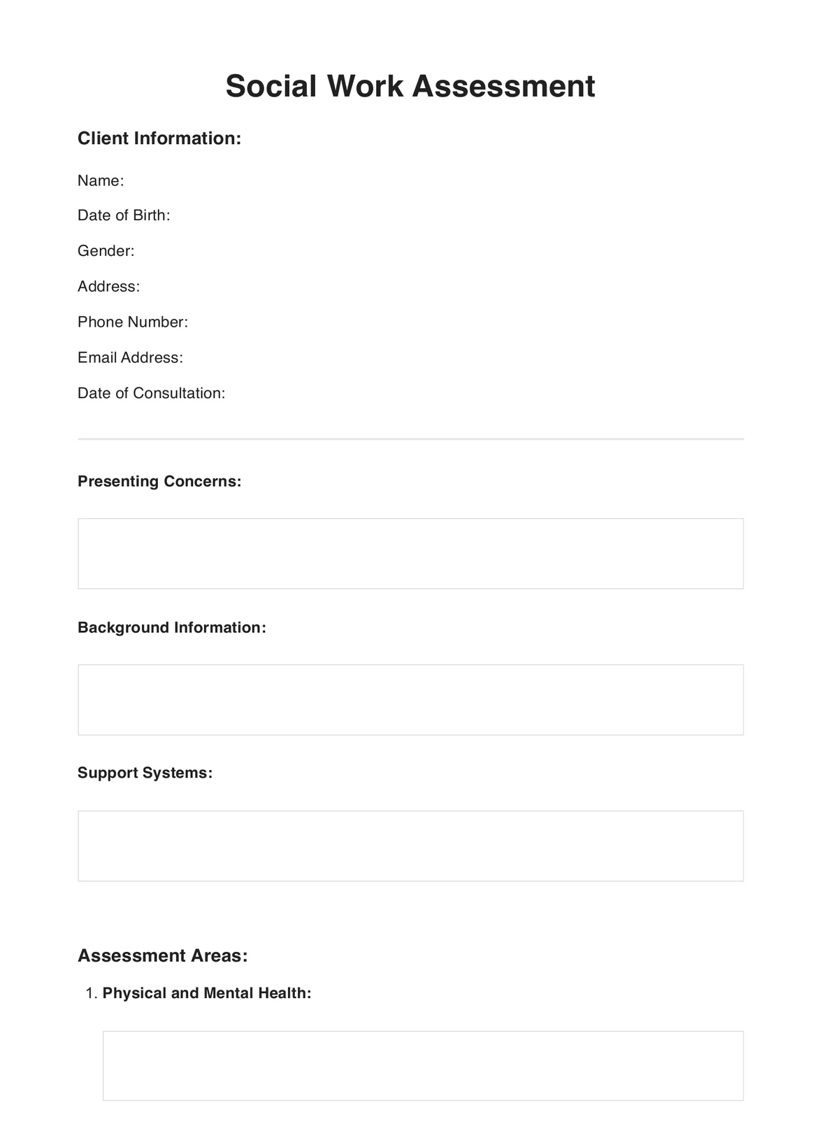 Social Work Assessment PDF Example
