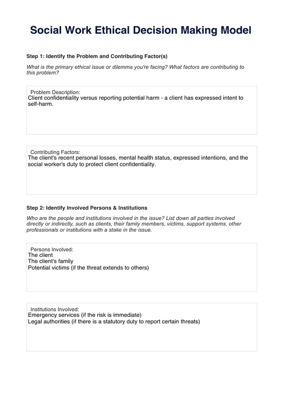 Social Work Ethical Decision Making Model PDF Example