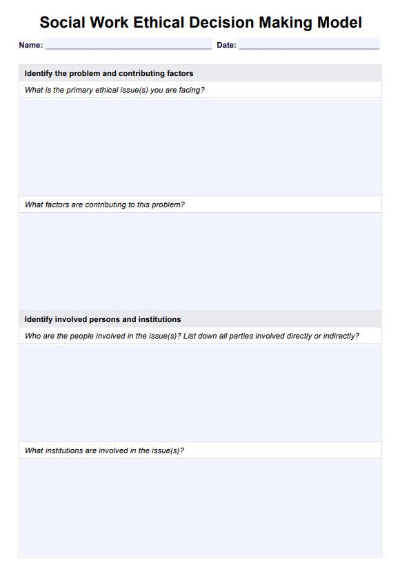 Social Work Ethical Decision Making Model PDF Example