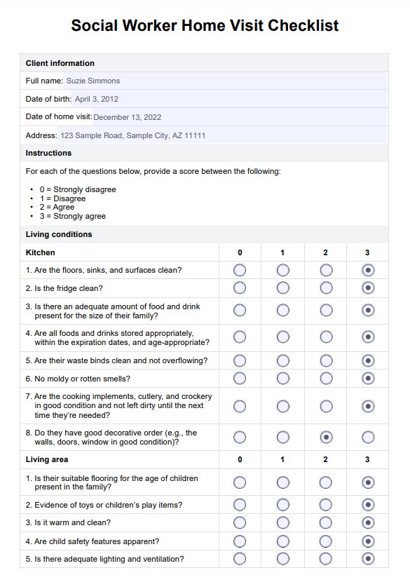 Checklist de visita a domicilio de un trabajador social PDF Example