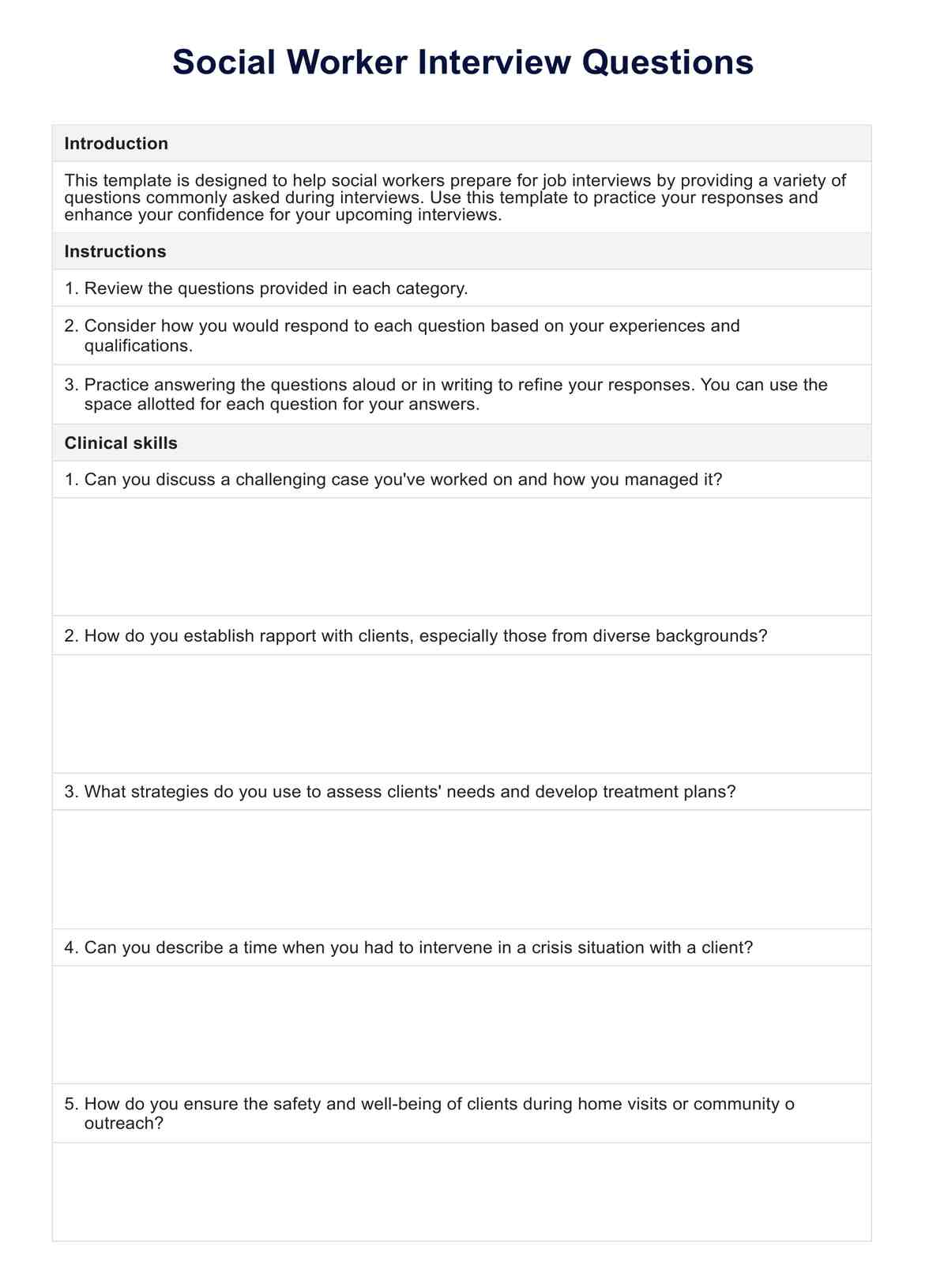 Social Worker Interview Questions PDF Example