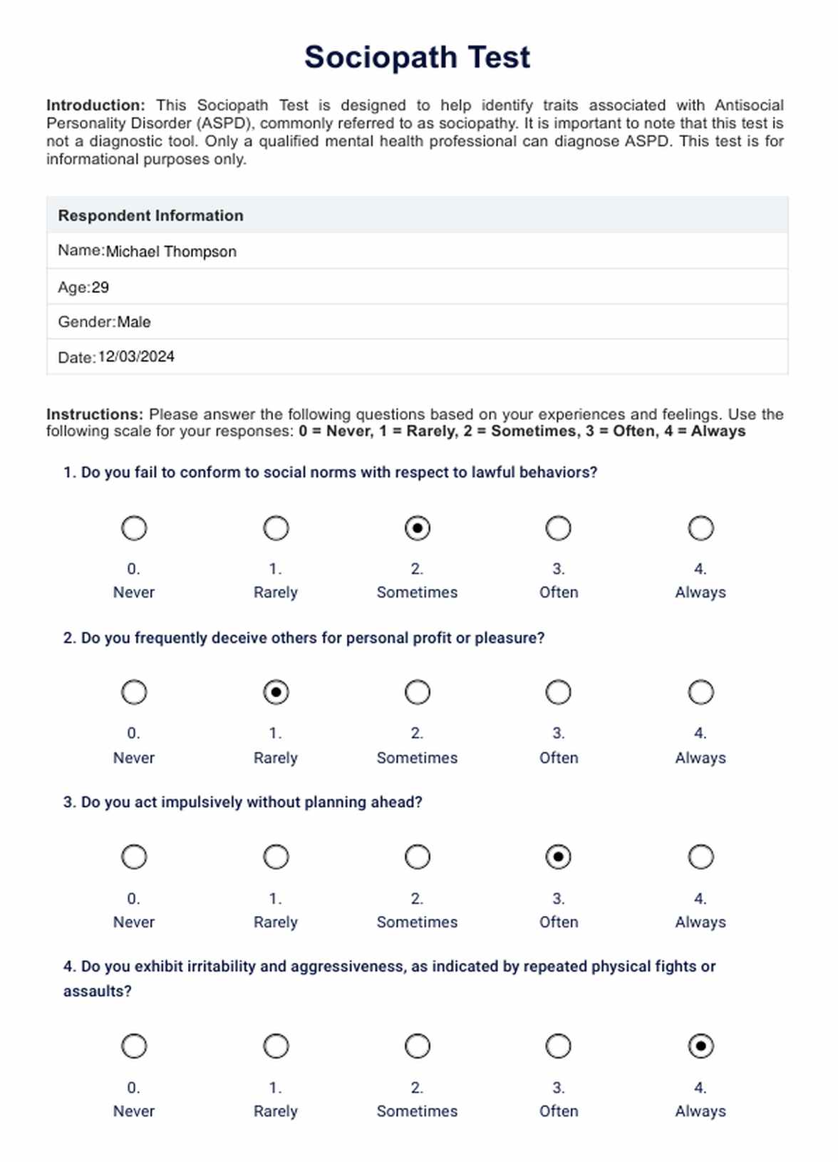 Test de Sociopatía PDF Example