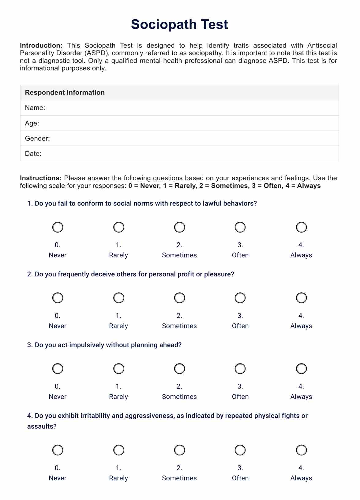 Sociopath Test PDF Example