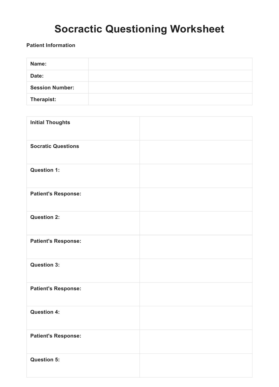 Socratic Questioning Worksheet PDF Example