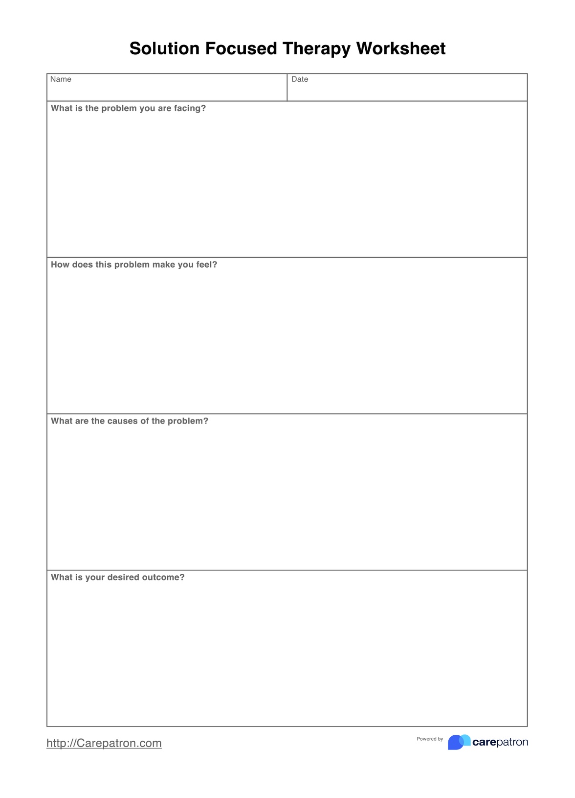 Solution Focused Therapy Worksheets PDF Example